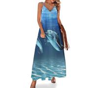 Lurnise Suspender Dress V-Neck Dolphin Sleeveless Long Dress for Women