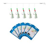 Luroad 6pcs Sea Fishing Rigs 30 Hooks, Pre Tied Mackerel Feathers Rigs with Luminous Beads Bionic Flying Insects Lure Rigs for Mackerel, Pollock, Cod, Herring, Bass (Fluro Flasher, Hook Size 12)