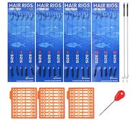 Luroad Hair Rigs For Carp Fishing, 20 Pcs Curved Carp Rigs Hook Anti-Tangle Swivel Braided line with 3 Card Boilie Bait Stops Dumbell Stoppers and Stringer Needle (Barbed, 4 Packs (Size 6#))