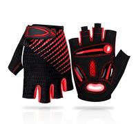 LUROON Cycling Gloves Half Finger Gel Padded Bike Gloves Anti-Slip Shock-absorbing Hand Protect Fingerless Summer Bicycle Short Gloves for Mens & Women (L, Red)