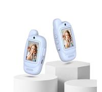 Lurowo Video Walkie Talkies for Kids, 2 packs rechargeable two-way display talk walkie-talkie, with fun voice conversion and HD camera function, suitable for 3-12 years old (Blue+Blue)