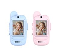 Lurowo Video Walkie Talkies for Kids, 2 packs rechargeable two-way display talk walkie-talkie, with fun voice conversion and HD camera function, suitable for 3-12 years old (Blue+Pink)