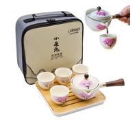 LURRIER Porcelain Chinese Gongfu Tea Set,Portable Teapot Set with 360 Rotation Tea maker and Infuser,Portable All in One Gift Bag for Travel,Home,Gifting,Outdoor and Office (Sakura)