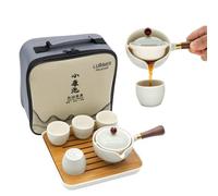 LURRIER Porcelain Chinese Gongfu Tea Set,Portable Teapot Set with 360 Rotation Tea Maker and Infuser,Portable All in One Gift Bag for Travel,Home,Gifting,Outdoor and Office (Cyan Grey)