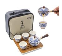 LURRIER Porcelain Chinese Gongfu Tea Set,Portable Teapot Set with 360 Rotation Tea Maker and Infuser,Portable All in One Gift Bag for Travel,Home,Gifting,Outdoor and Office (Floral White)
