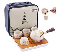 LURRIER Porcelain Chinese Gongfu Tea Set,Portable Teapot Set with 360 Rotation Tea maker and Infuser,Portable All in One Gift Bag for Travel,Home,Gifting,Outdoor and Office (Kitty Cat)