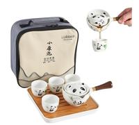 LURRIER Porcelain Chinese Gongfu Tea Set,Portable Teapot Set with 360 Rotation Tea maker and Infuser,Portable All in One Gift Bag for Travel,Home,Gifting,Outdoor and Office (Panda)
