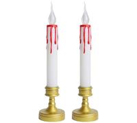 Lurrose 1 Pair Flameless LED Taper Candles with Gold Base and White Shell, Battery Operated Flickering Candles, Lightweight Decorative Effect for Home and Room Use
