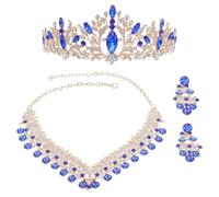 Lurrose 1 Set Bridal Tiara Set: Rhinestone Crown & Jewelry - Sparkly Tiara Necklace & Earrings For Wedding Birthday Party - Luxurious Bridal Accessories