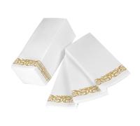 Lurrose 100pcs Disposable Paper Guest Towels 40x30cm Thick Folded Gold Floral Napkins for Bathroom and Kitchen Use, Luxurious and Elegant Dinner Party Tabletop Napkins to Keep Dining Area