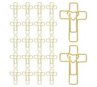 Lurrose 100pcs Golden Cross Paper Clips with Heart Shape, Hollow Metal Clips for Bible Study, Christian Journaling and Church Use, Cross Shaped Bookmarks for Office and Valentines