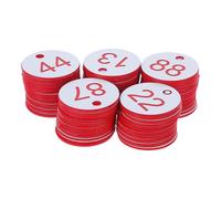 Lurrose 100pcs Plastic Number Tags Round Hole, Numbered Id Key Rings 1-100, White Tags with Red Numbers for Office, Garage, Home and Dormitory Use