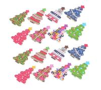 Lurrose 100pcs Wooden Christmas Tree Buttons DIY Craft Supplies for Sewing Clothes Scrapbooking and Holiday Decorations with Rustic Wood Texture