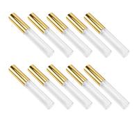 Lurrose 10ml Lip Gloss Tube with Wand Empty Plastic Bottle 10pcs Circular Lightweight Golden Containers for Travel Lip Glaze Storage