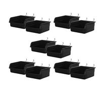 Lurrose 10pcs Black Pegboard Storage Bins with Hooks Thickened Plastic Component Boxes Compatible with 1.6/2.5 Inch Hole Spacing, Wall-mount Storage Organizer for Garage and Workshop