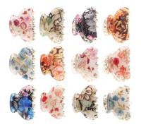 Lurrose 12PCS Acrylic Hair Claw Clips Floral Print Small Claw Clamp Mini Hair Clamps for Girls Assorted Colors, Random Style