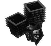 Lurrose 12pcs Black Square Hydroponic Nursery Pots Pe Plastic Planter Basket for Vegetable and Leafy Crops Growing, Small Slotted Plant Containers for Balcony and Indoor Gardening