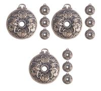 Lurrose 12pcs Chinese Style Antique Brass Key Chain Charms Hollow Five Blessings round Pendant Key Hanging Ornaments with Wealth Bat Design for Lucky Feng Shui Accessories