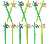Lurrose 12pcs Cute Monkey Gel Ink Pens Set Soft Rubber Grip Student Writing Pens Dual Green Shades Portable Office Business for Daily Use