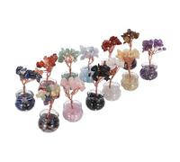 Lurrose 12pcs Mini Crystal Money Tree Bonsai Feng Shui Wealth Ornament for Home Office Desk Decoration Shiny Crystal Gemstone Symbolic Prosperity and Financial Luck Centerpiece