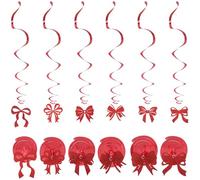 Lurrose 12pcs Red Bow Spiral Hanging Ornaments for Valentine's Day Party Decorations, Ceiling Swirls Streamers for Bridal Shower and Bachelorette, Romantic Holiday Home Décor Accents