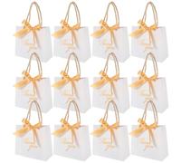 Lurrose 12pcs White Wedding Tote Bags with Gold Foil European Pattern and Bow Ribbon, 14x6x12cm Candy Packaging Boxes for Wedding Favors and Party Storage