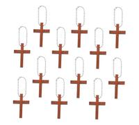 Lurrose 12pcs Wooden Cross Keychain Charms Mini Craft Cross Pendant Religious Jewelry Charms Brown Wooden Crosses for Diy Jewellery Making Decor