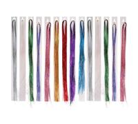 Lurrose 14 Pcs Glitter Hair Tinsel Extensions, Sparkle Braiding Strands with Gold Laser Threads for Party and Festival Hair Accessories Random Color