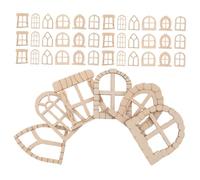 Lurrose 150pcs Unpainted Wooden Fairy Garden Doors and Miniature Windows DIY Craft Kit Natural Raw Wood Texture Mini Dollhouse Accessories for Outdoor Tree Decor and Scrapbooking Projects