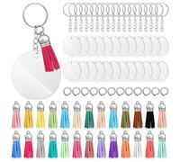 Lurrose 160pcs Acrylic Round Keychain Set with Tassels, Jump Rings and Chains - Portable Key Rings for DIY Crafts and Jewelry Making