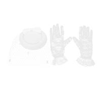 Lurrose 1950s Vintage Fascinator White Hat Mesh Net Hat Veil Mesh Headband Cocktail Tea Party Headwear and Women Short Lace Gloves White