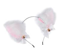 Lurrose 1pc Plush Cat Ears Headband with Gold Bells and Pink White Bow Cute Cosplay Hair Accessory for Lovely Soft Fur Headdress for Halloween Party and Daily Wear