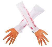 Lurrose 2 Pcs Artificial Bloody Arm Hands with Realistic Design and Delicate Workmanship, Lifelike Rubber and Fabric Fake Hands for Halloween Parties and Cosplay, Scary Versatile Prop