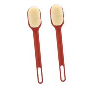 Lurrose 2 Pcs Long-Handled Bath Brush Set with Red Nylon Soft Bristles, Body Massage and Exfoliating Scrub Brushes for Shower and Bathroom Use