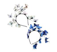 Lurrose 2 Pieces Butterfly Headbands Plastic Hairband Set for Women, 3d Simulation Butterflies Wedding Bride Hair Accessories, Vintage Style Photo Props
