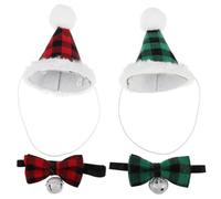 Lurrose 2 Sets Adjustable Green Cotton-polyester Pet Party Hat with Plaid Bow Tie for Dogs and Cats, Stylish Festive Design Enhancing Holiday Spirit for Photography Props and Pet-themed
