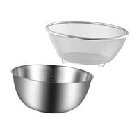 Lurrose 22cm Stainless Steel Vegetable Strainer and Washing Bowl Set, 2pcs Kitchen Drainer for Cooking and Rice, Food-Grade Metal Basket for Fruit and Vegetable Washing