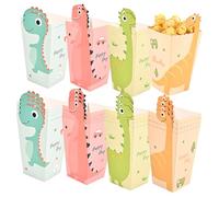 Lurrose 24 Pcs Dinosaur Popcorn Boxes for Birthday Party Treats, Cartoon Party Popcorn Containers with 4 Designs, Paper Snack Boxes for Movie Night Supplies