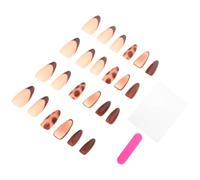 Lurrose 24pcs Leopard Print Press on Nail Tips in Short Almond Shape, Full Cover Plastic False Nails with Natural Fit and Quick Application, for Fall and Winter Manicure at Home or Salon
