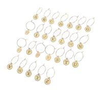 Lurrose 26pcs Zinc Alloy Wine Glass Markers with Alphabet Charms, Easy to Use and Decorative Drink Markers for Parties and Family Gatherings, All-match Style Wine Bottle Charms