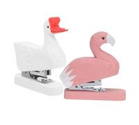 Lurrose 2Pcs Animal Shaped Wooden Stapler Flamingo and Goose Mini Handheld Office Accessories Compact Multi-Function Desk Decoration Funny Gift for Home and School