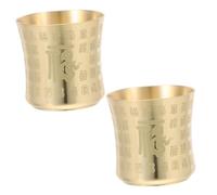 Lurrose 2pcs Brass Kung Fu Teacups Vintage Chinese Tea Cup with Retro Pattern Multipurpose Holy Water Bowl for Buddhist Worship and Espresso Coffee Tasting Mugs