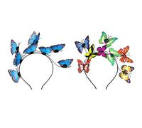 Lurrose 2pcs Butterfly Fascinator Headband, Butterfly Headpiece Festival Crown Halloween Costume Wedding Headpiece for Women