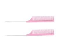 Lurrose 2pcs Carbon Fiber Hair Comb Set with Stainless Steel Pintail, Pink Teasing and Picking Combs for Salon Styling and Hairdressing Use