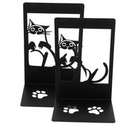 Lurrose 2pcs Cat Decor Metal Bookends for Shelves Sturdy Iron Book Holders with Flat Bottom Design Decorative and Functional Book Ends for Home Office Desktop Organization