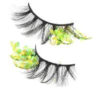 Lurrose 2pcs Colorful Glitter False Eyelashes Luminous Glow-in-the-dark Cosmetic Lash Extensions with Curl Clusters for Party and Festival Eye Makeup