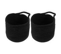 Lurrose 2pcs Cotton Rope Storage Basket Set, Hand Woven Multi Functional Storage Holder with Handles, Practical and Sturdy round Woven Finishing Basket for Organizing the Home in Black