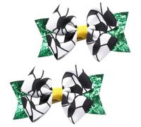 Lurrose 2pcs Cute Soccer Bow Hair Clips with Glitter Polyester and Pu Leather Material, Not Easy to Fade or Deform, Hair Accessories for Sports Parties and Graduations