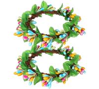 Lurrose 2pcs Easter Candle Ring Wreath Set, Artificial Colorful Berry Simulation Wreaths with 6.5cm Inner Diameter, Spring Hanging Door Decor for Easter and Home Celebration