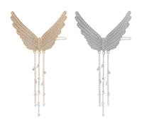 Lurrose 2pcs Elegant Rhinestone Hair Barrette with Angel Wings Design and Tassels, Alloy Material with Bright Luster and Comfortable Touch, Hair Accessory for Women on Occasions